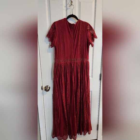 Dokotoo Women's Red V Neck Lace Dress Long Party Wedding Dresses Short Sleeve xl - Picture 9 of 9